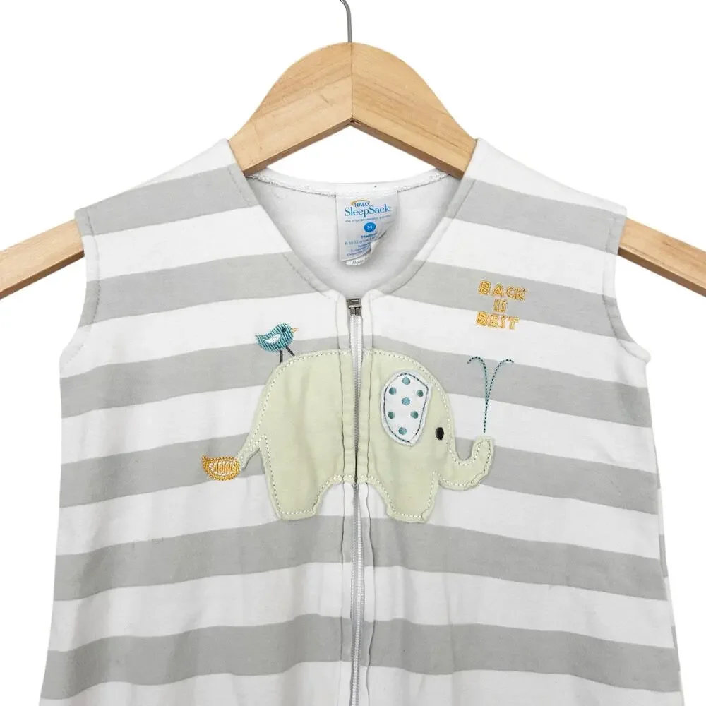 Halo Sleep Sack Gray Whit Striped Elephant Sz M 6-12M 16-24LB